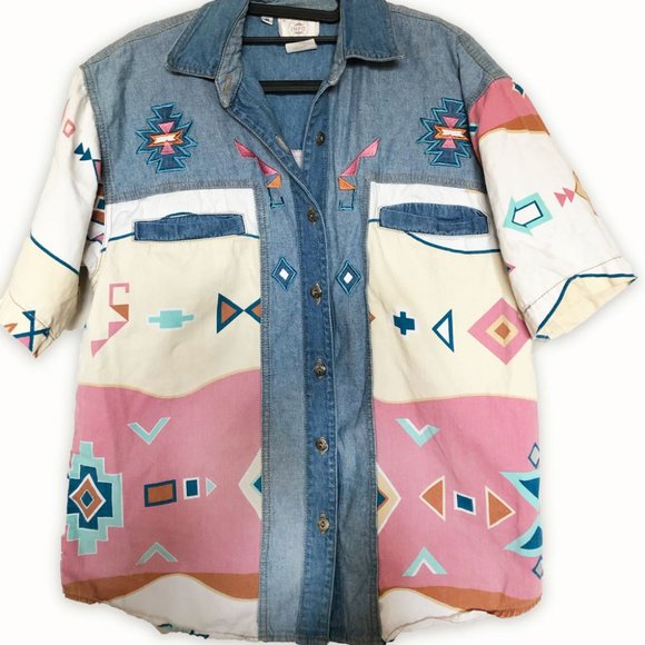 Retro Jean USA INFO Short Sleave Button Down S - Picture 1 of 2